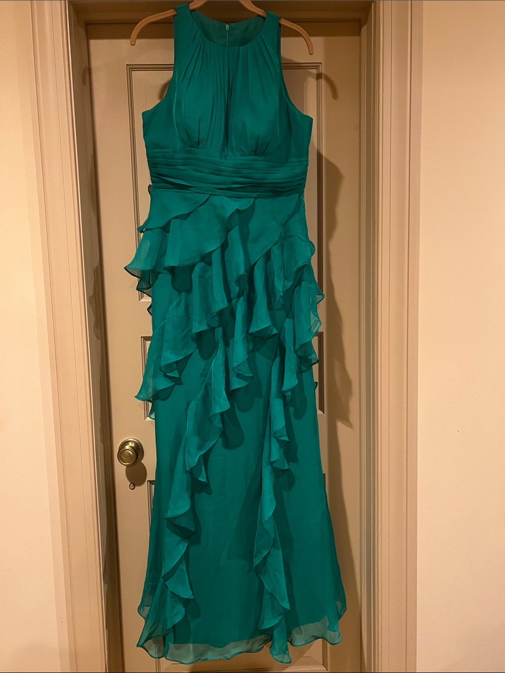 Ruffle Evening Dress.. bright green, like a Kelly green